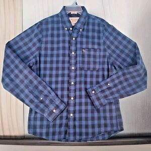 Abercrombie & Fitch Xxl Button Down Blue Plaid Chest Pocket Logo Long Sleeve